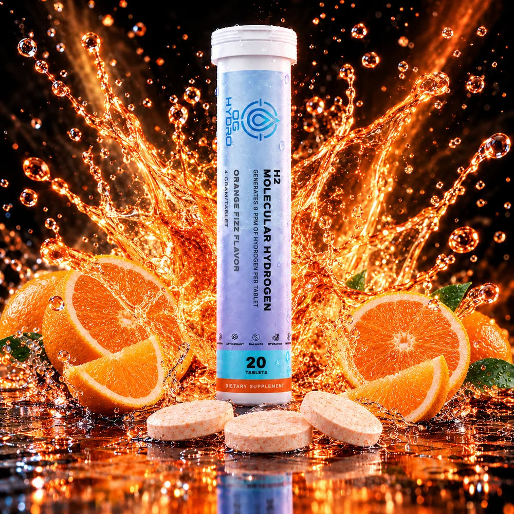 Orange Fizz hydrogen tablets with fresh fruit