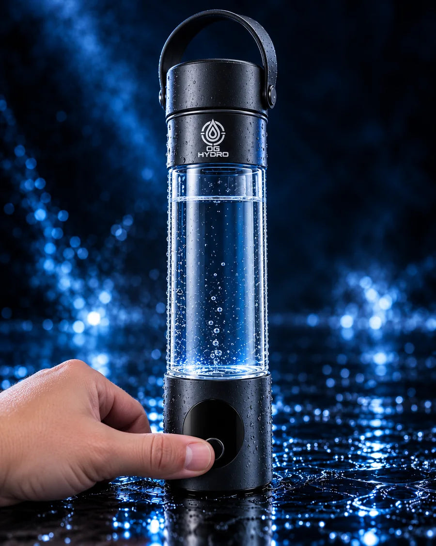 A thumb pressing the button on the base of the OG Hydro Bottle