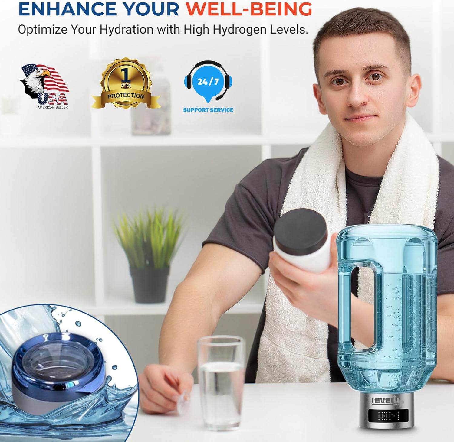 New Hydrogen Water Bottle Jug - Up to 4000PPB - 51oz - Image 2